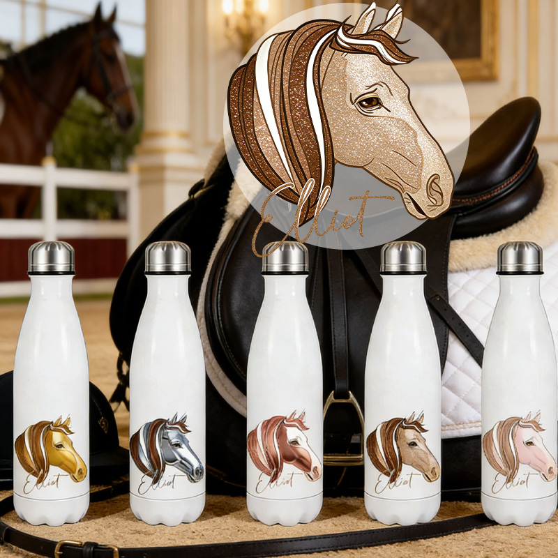 Personalized Horse Design Snaffle Bits Show Jumping Horse Insulated Bottle Pony Owners Thermal Flask Water Bottle for Equestrain Lovers