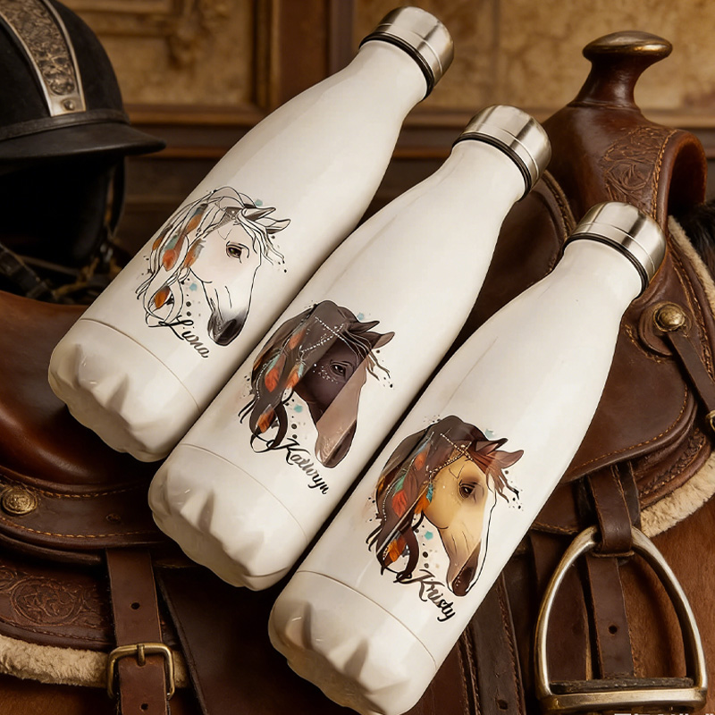 Personalized Horse Design Snaffle Bits Show Jumping Horse Insulated Bottle Pony Owners Thermal Flask Water Bottle for Equestrain Lovers