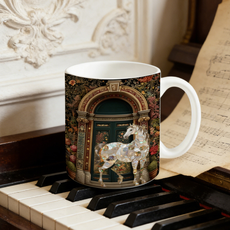 Personalized 3D Graphic Patterns Horse Shell Pearl Garden Mug Ceramic Cup Gift for Horse Riding Equestrian Lovers