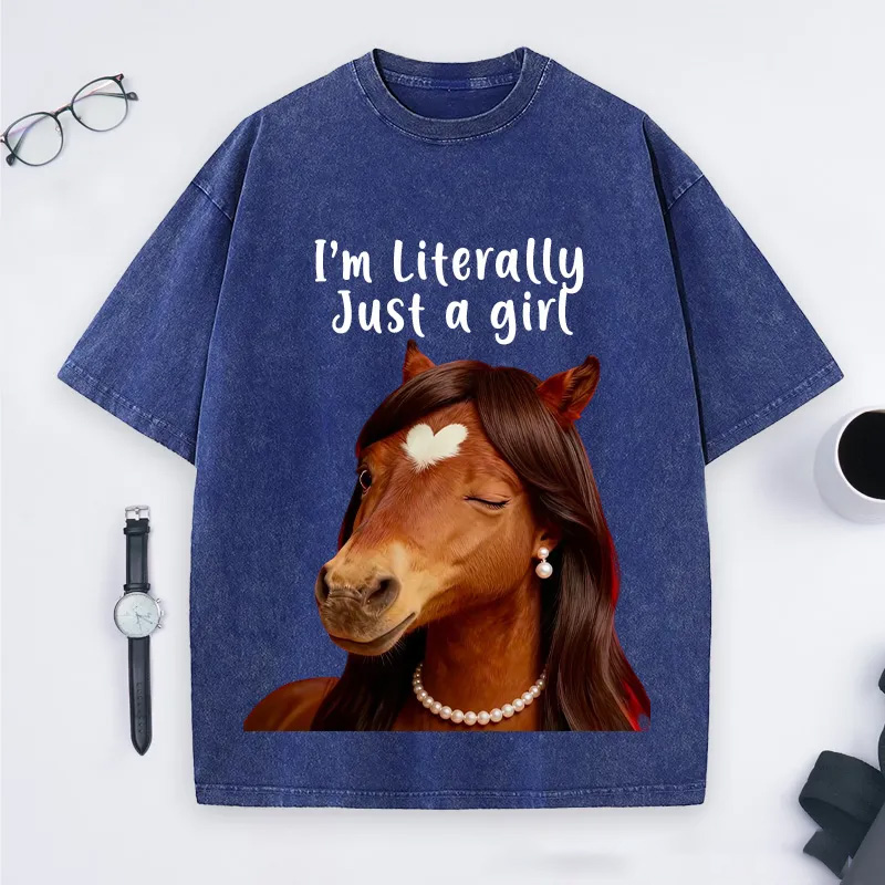 Personalized Funny Horse Washed T-Shirts Gift Shirt for Riding Equestrain Lovers