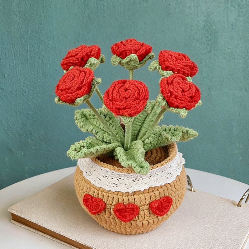Mothers Day Gift Handmade Knitted Flower Pot Crochet Tulip Plant Gift for Mom Grandma Mother's Day Gifts