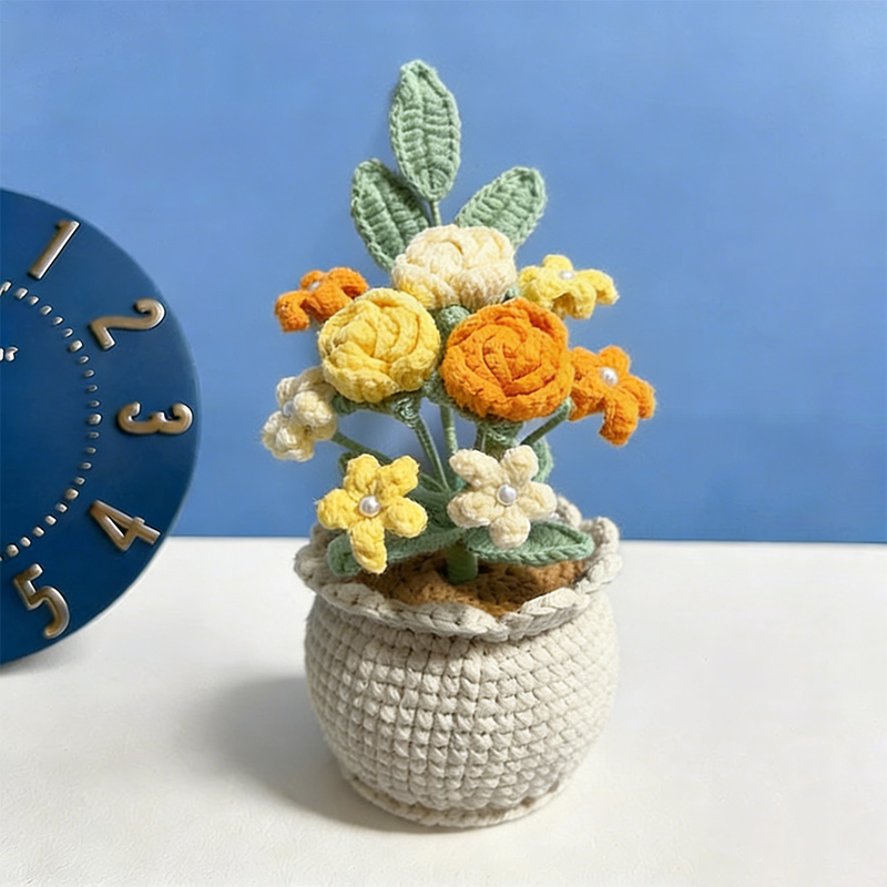 Mothers Day Gift Handmade Knitted Flower Pot Crochet Baby's Breath Roses Mars Orchid Plant Gift for Mom Grandma Mother's Day Gifts