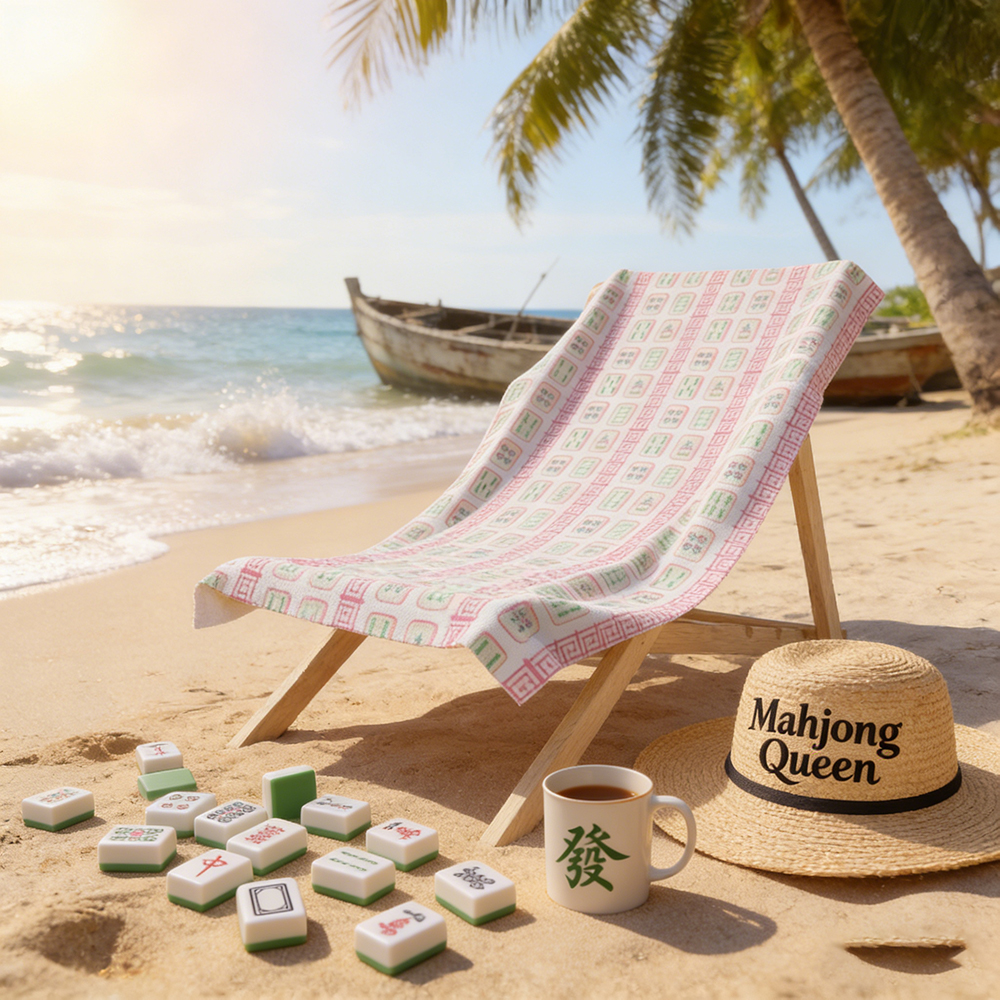 Mahjong Beach Towel – Soft Pink Mahjong Tile Design for Mahjong Queens, Perfect Gift for Game Nights, Birthdays & Holidays