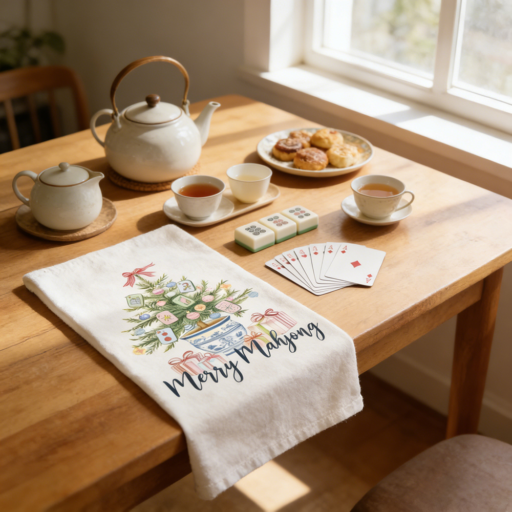 Mahjong Party Tea Towel Merry Mahjong Kitchen Decor Mahjong Theme Hand Towel for Tea Time or Game Night Gift