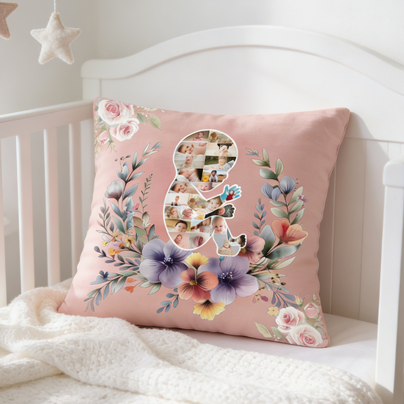 Personalized New Mom Birth Flower Pillow with Baby Photos Happy 1st Mother's Day Throw Pillow Mothers Day Gift For Mom