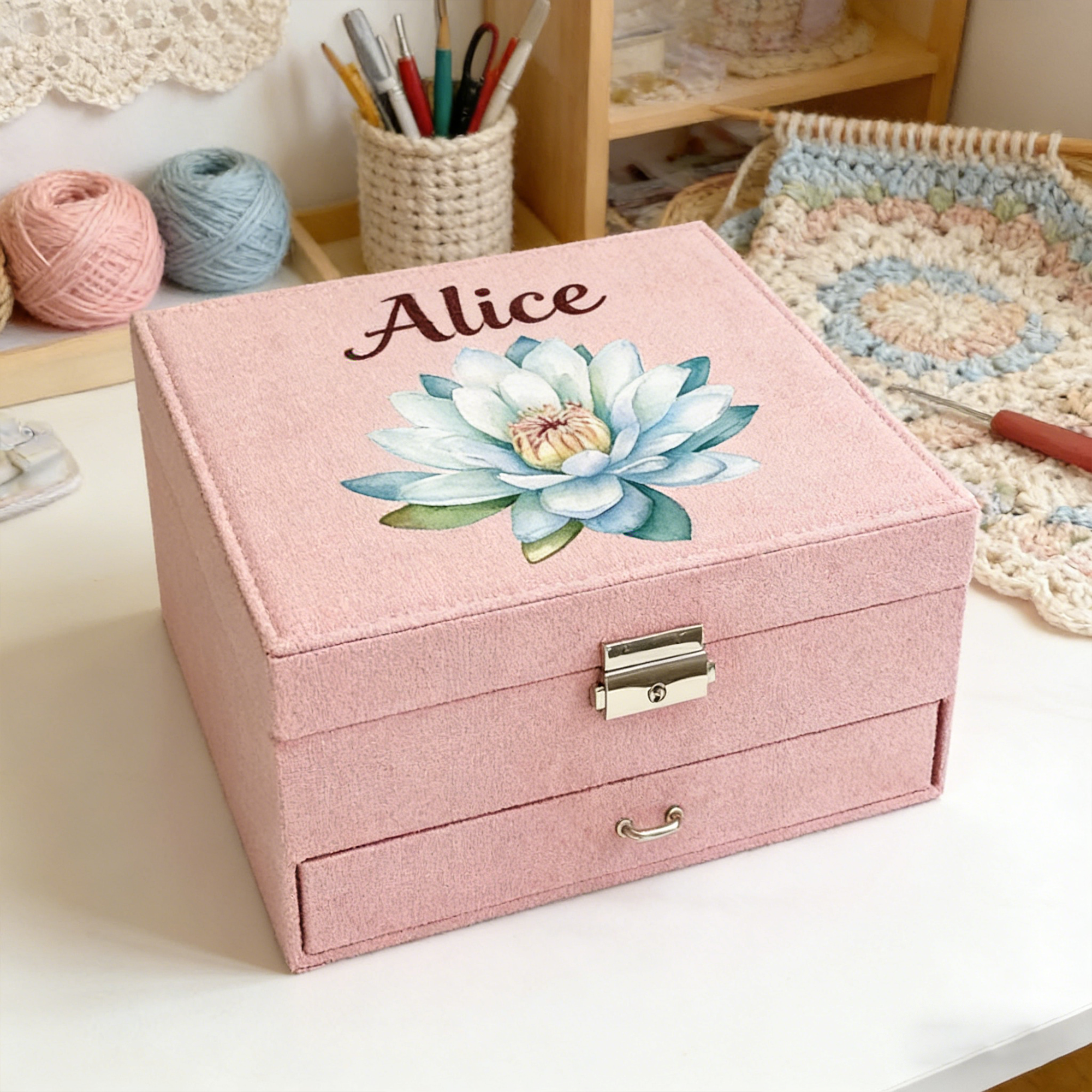 Personalized Multi-Layer Fabric Crochet & Knitting Organizer Box – Portable Craft Storage for Yarn, Hooks and Accessories