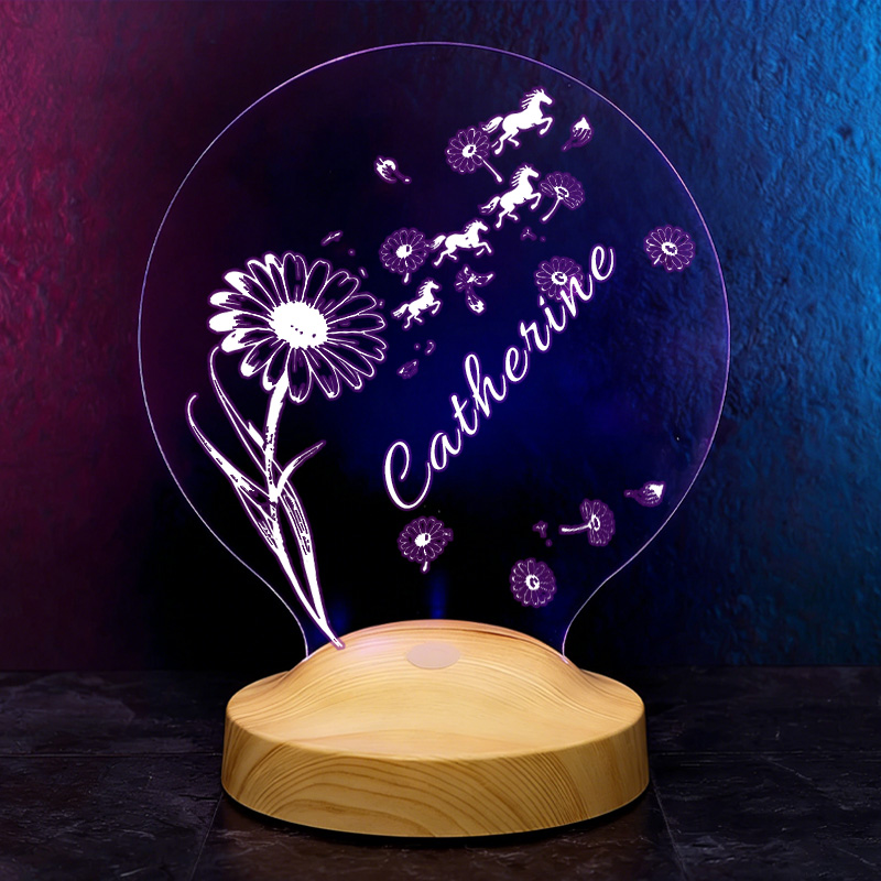 Personalized Flying Birth Month Flower Horse LED Night Light Horse Gifts for Riding Lovers and Equestrian Lovers 