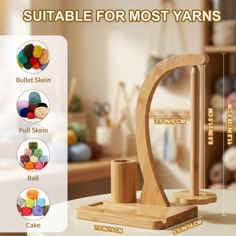 Personalized Yarn Holder Wooden Ball Holder Multifunctional Magnetic Wool Holder Rotating Yarn Holder Wooden Yarn Dispenser with Stand Suitable for Crochet Yarn and Knitting