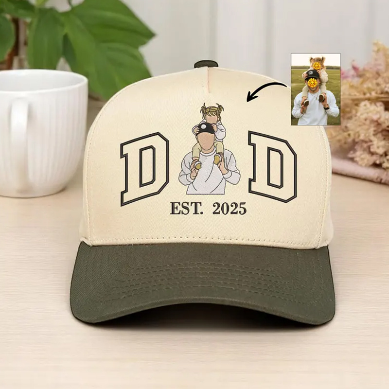 Personalized Portrait Embroidered Dad Hat Father's Day Gift For Dad Custom Dad Photo Hat Gift For Him Dad Est Embroidery Hat