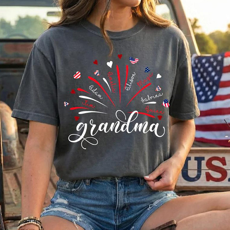 Personalized Firework USA Flag Grandma And Kids Shirt America 250th Shirt For Patriotic Nana Gigi Mimi 4th of July Independence Day Gift