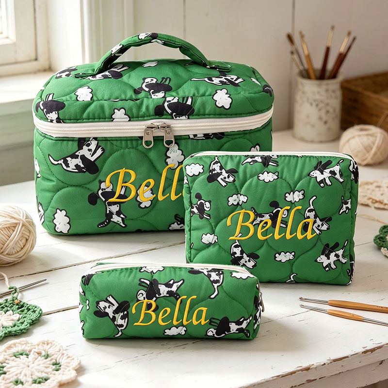Personalized Embroidered Cotton Quilted Crochet Tool Storage Bag Large Small  Floral Crochet Tool Storage Bag Set Cute Coquette Pouch for Purse Aesthetic Cloth Flower Storage Bag Organizer
