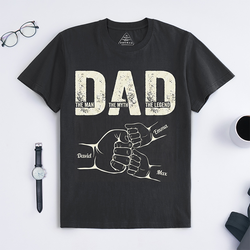 Personalized Dad Shirt The Man The Myth The Legend Dad Custom Dad T Shirt with 1-9 Kids Names Birthday Gift