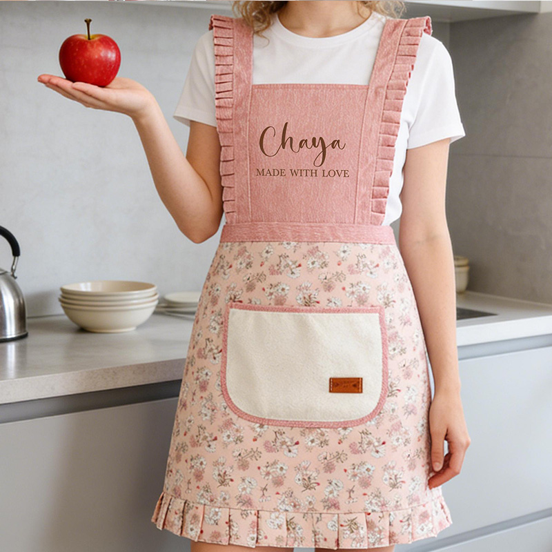  Embroidered Apron Custom Name Apron with Pockets Ruffle Baking Apron Kitchen Apron Chef Cooking Apron Birthday Gifts for Mom