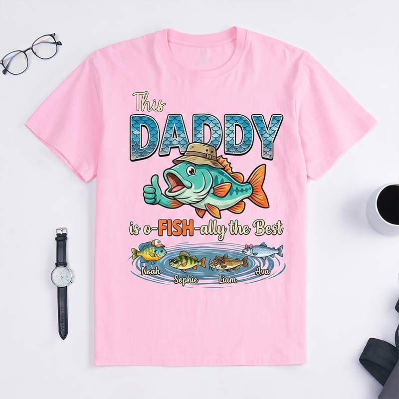 Personalized This Daddy Is o-FISH-ally the Best Shirt Custom Dad T Shirt with 1-8 Kids Names Dad Birthday Gift for Him