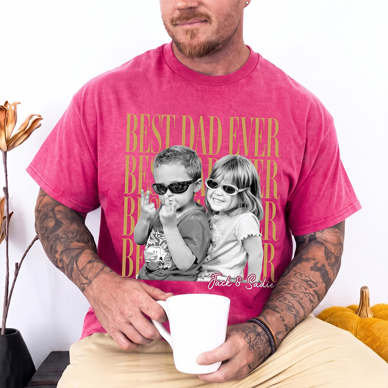 Personalized Dad Vintage Photo Shirt Best Dad Ever Shirt with Kids Photo Funny Dad Shirt Dad Christmas Gift