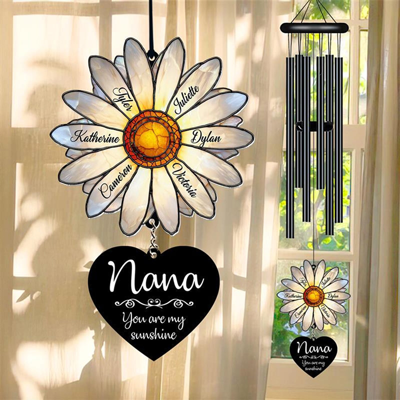 Personalized Nana Daisy Wind Chime You are My Sunshine Custom Grandkids Names Mom Grandma Family Gift