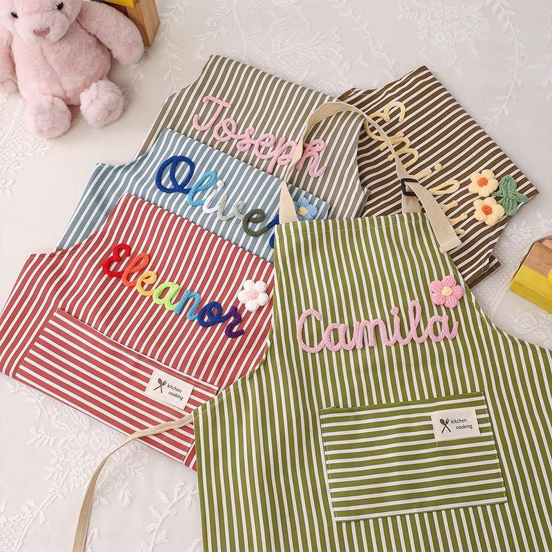 Personalized Striped Cooking Apron with Pocket Mom & Kids Apron Custom Matching Aprons with Name Kitchen Apron Gift for Cooking