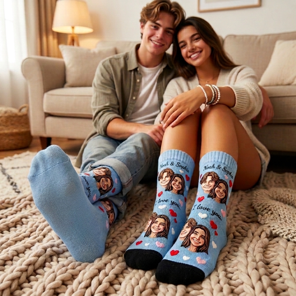 Personalized Couple Face Photo Socks I Love You Socks for Her Valentine's Day Socks for Husband Wife Boyfriend Girlfriend Sock Gift