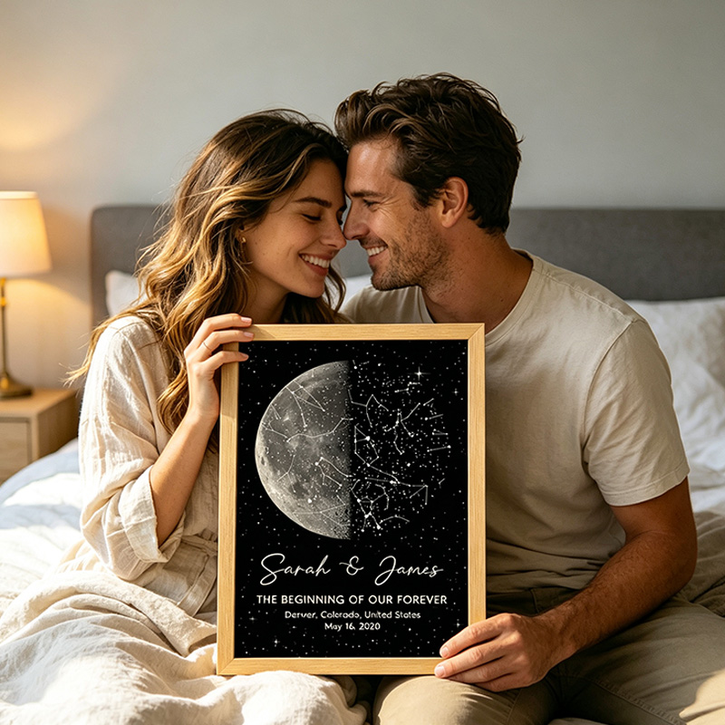 Personalized The Night It All Began Custom Moon Phase & Star Map Poster with Name Gift For Couple