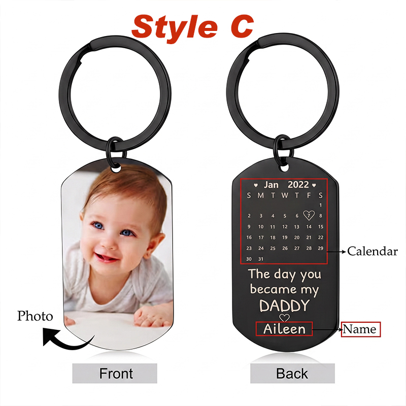 Personalised The Moment You Became My Daddy Photo Keyring Custom Dad Keychain with New Born Baby Photo Gift for New Daddy Mommy