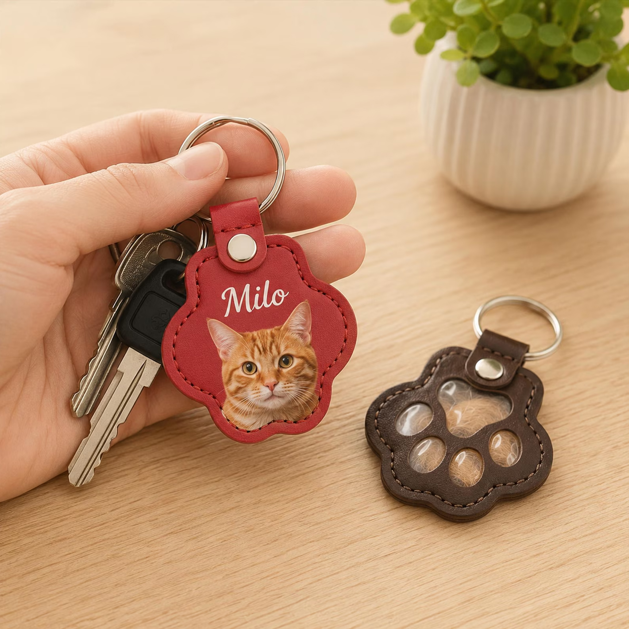 Personalized Pet Fur Keepsake Keychain Custom Dog Cat Memorial Keyring, Pet Hair Holder Paw Print Photo Charm Pet Loss Gift