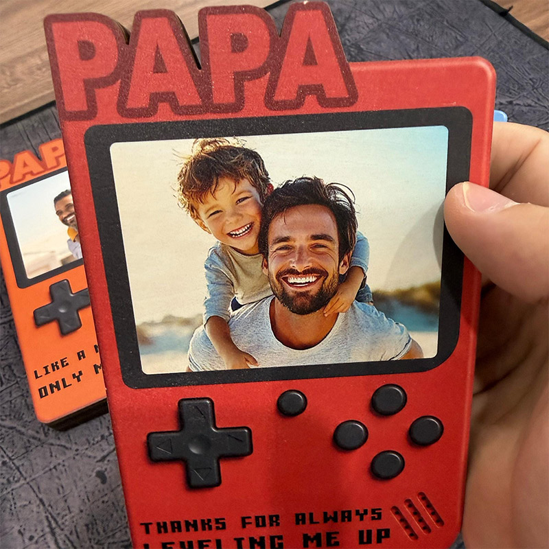 Personalized Gift for Gamer Dad Custom Photo Dad Frame Retro Game Console Photo Wooden Block Sign Game Lover Room Decor Christmas Gift