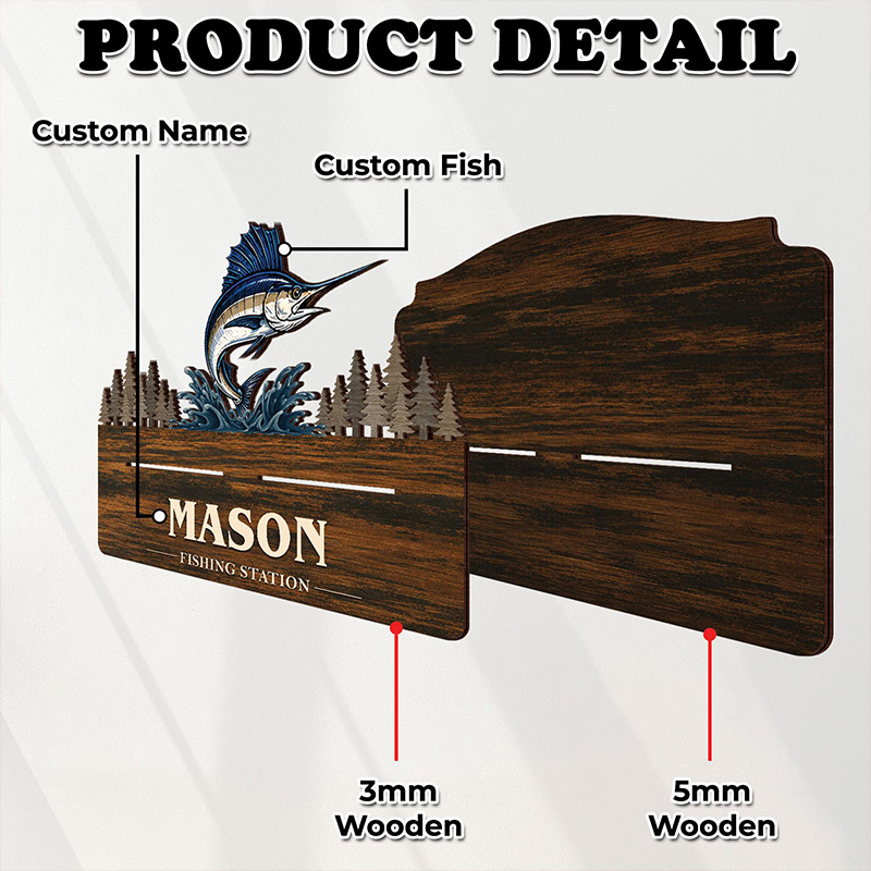 Personalized Reel Cool Dad Fishing Rod Holder Custom Angler Gift for Dad Wooden Fishing Pole Organizer Fisherman Wall Decor Bass Fishing Station Sign