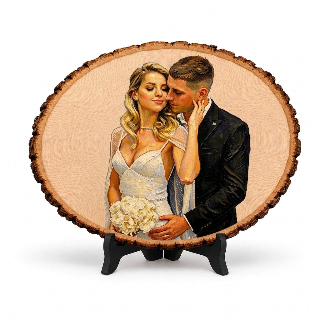 Personalized Painting Photo Engraving Basswood Keepsake Custom Photo Art on Wood Slice Engraved Log Slice Gift for Couple Photo Gift for Her Him