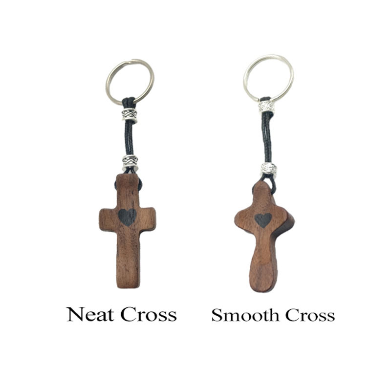 Personalized Wooden Cross Heart Keychain with Initial and Name Engraving Religious Gift Birthday Gift for Christians