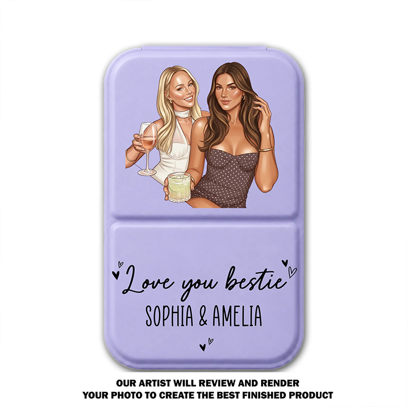 Personalized Love You Bestie Pocket Leather Mirror with Names Best Friend Photo Mirror Custom Unique Bestie Gift Bridesmaid Gift Wedding Bride Gift