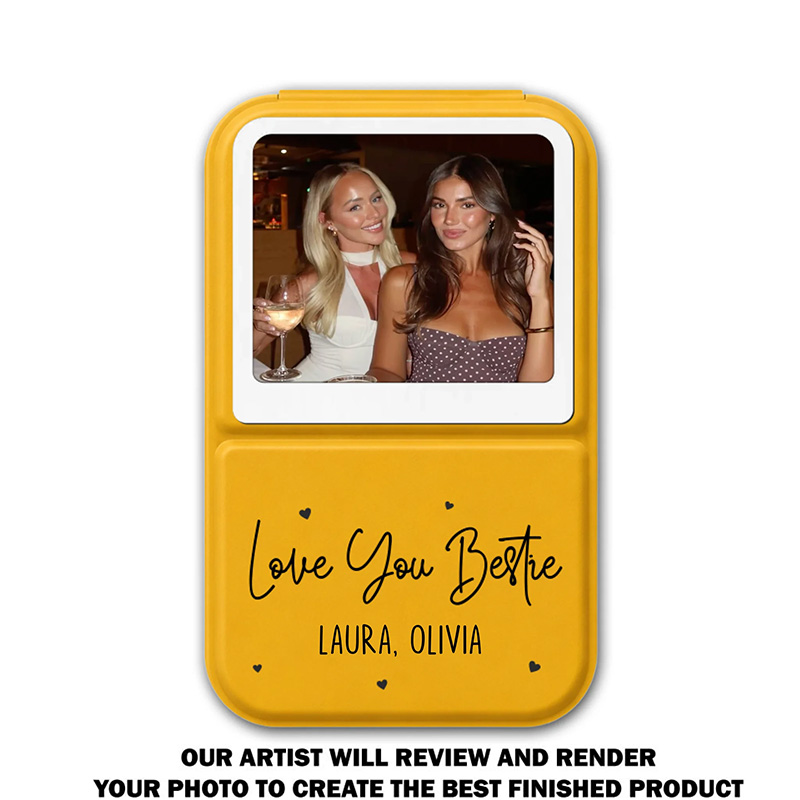 Personalized Bestie Pocket Leather Mirror with Names Best Friend Photo Mirror Custom Unique Bestie Gift Bridesmaid Gift Wedding Bride Gift