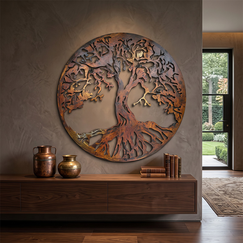 Tree of Life Metal Wall Art Wall Decor Family Metal Tree Round Tree Sign Cut Out Metal Wall Sign Wall Hanging Interior Family Gift Houswarming Gift