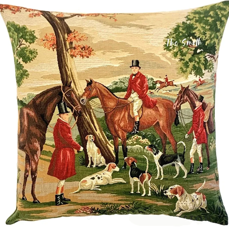 Personalized Equestrian Throw Pillow Fox Hunt Tapestry Pillow Cover English Equestrian Decor for Riding Lovers Equestrian Lovers