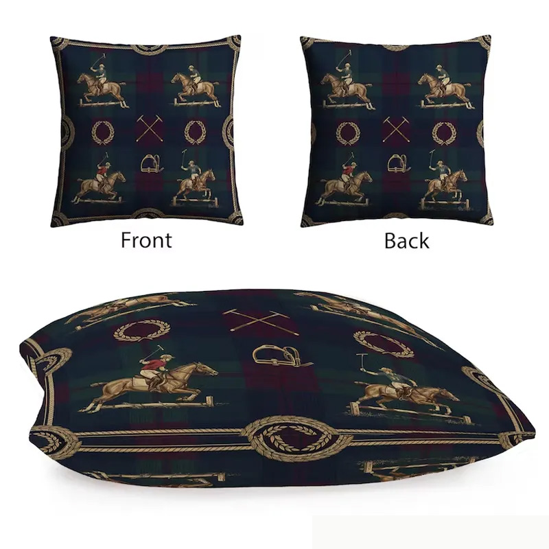 Personalized Equestrian Throw Pillow Polo Horse Pillow Case Tartan Design Pillow Jumping Horse Decor Sport Decor Pillow Covers Polo Gifts for Riding Lovers Equestrian Lovers