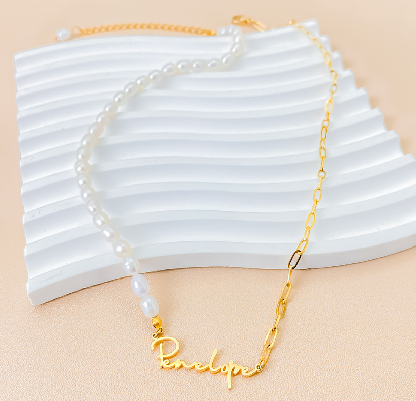 Personalized Pearl Name Necklace for Her Girlfriend Valentine's Day Gift Delicate Pearl & Paperclip Chain Necklace Anniversary Name Jewelry Necklace for Women Birthday Gift for Women