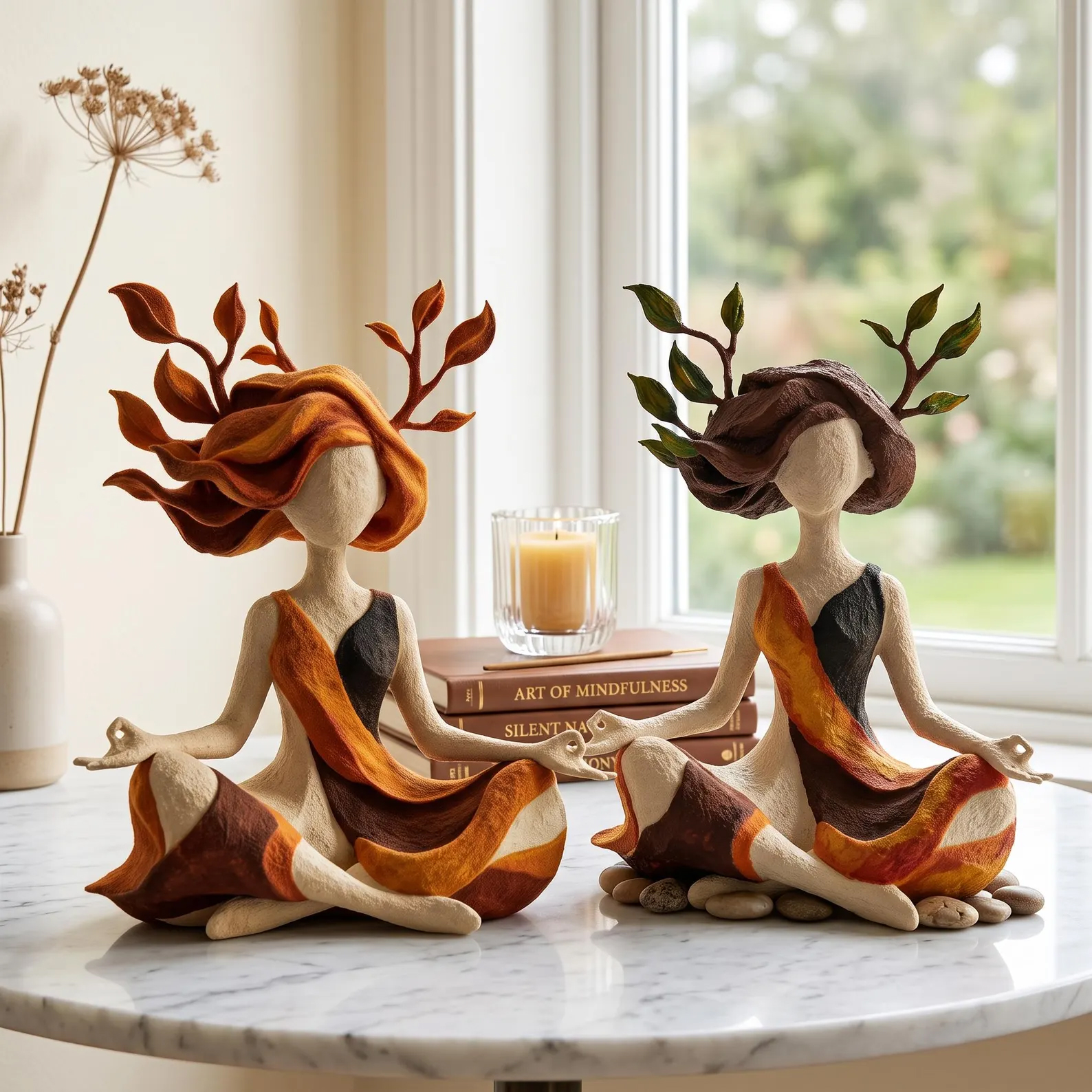 Earth Goddess Yoga Sculpture Meditating Forest Nymph Statue Felt Art Ornament Spiritual Room Decor Gift For Yoga Lovers