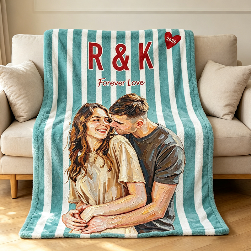 Personalized Painting Couple Photo Blanket Custom Photo Throw Blanket Gift 