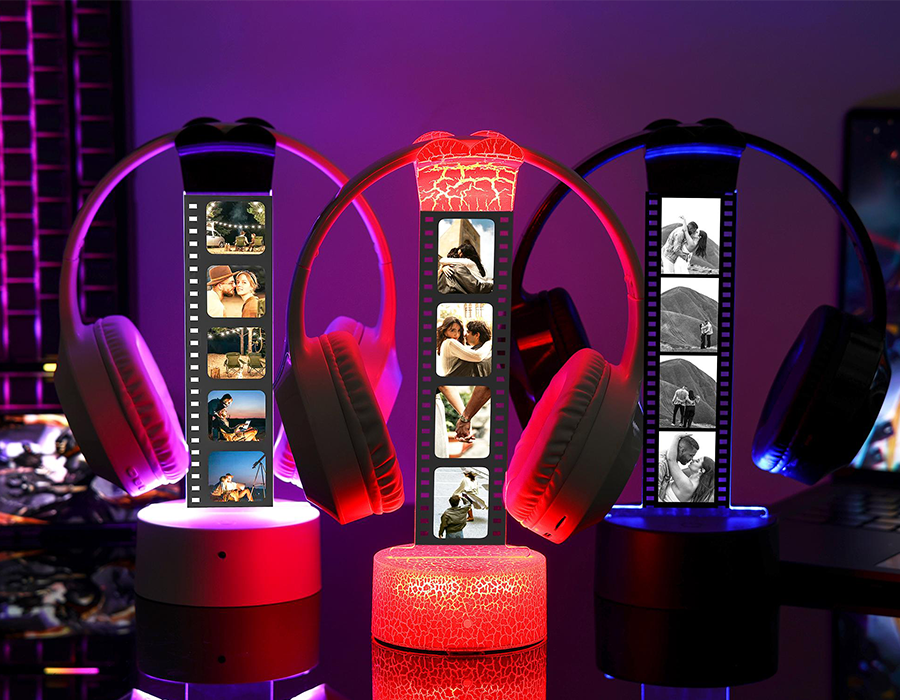Personalized LED Headphone Stand with Lights,RGB Light Headset Holder,Custom Headphone Display with Photos,Gift for Boyfriend 