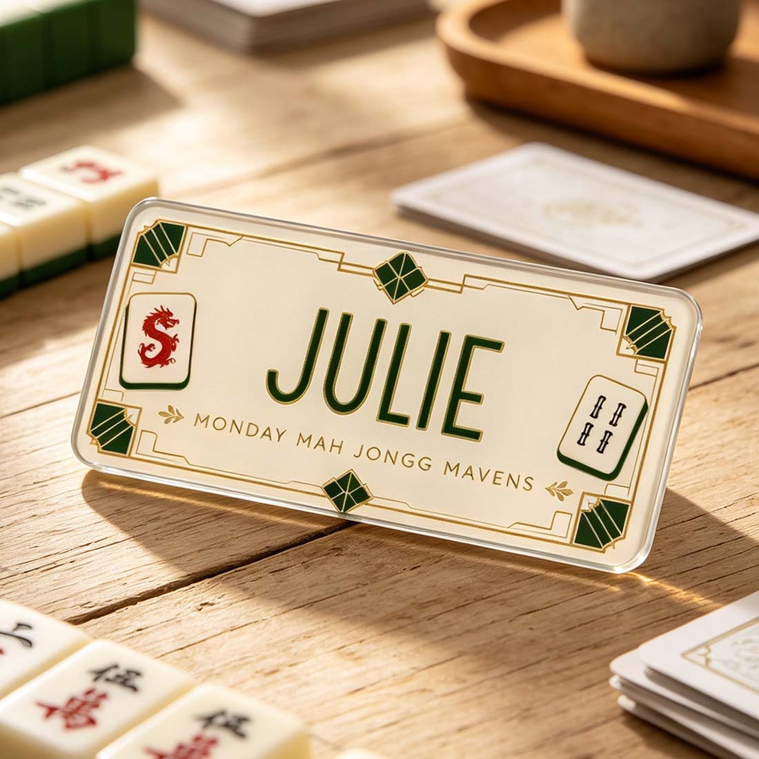 Personalized Mahjong Name Tag, Custom Acrylic Game Party Badge Magnetic Back