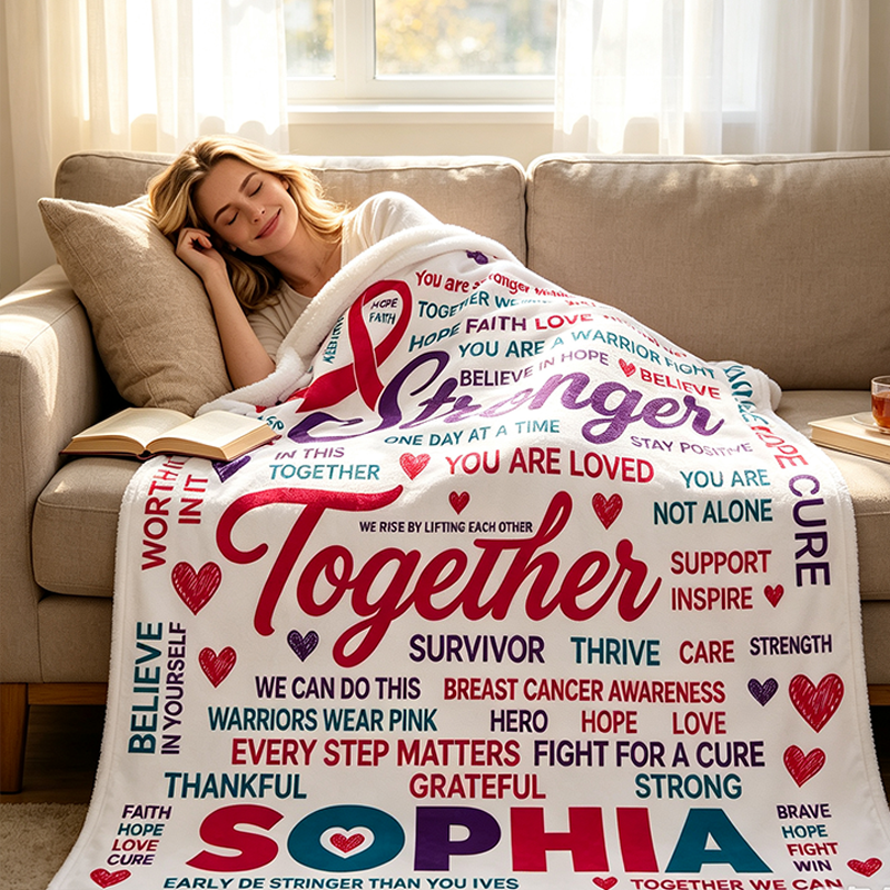 Personalized Breast Cancer Awareness Blanket for Women, Pink Ribbon Throw for survivors, chemo patients, recovery care and support gifts