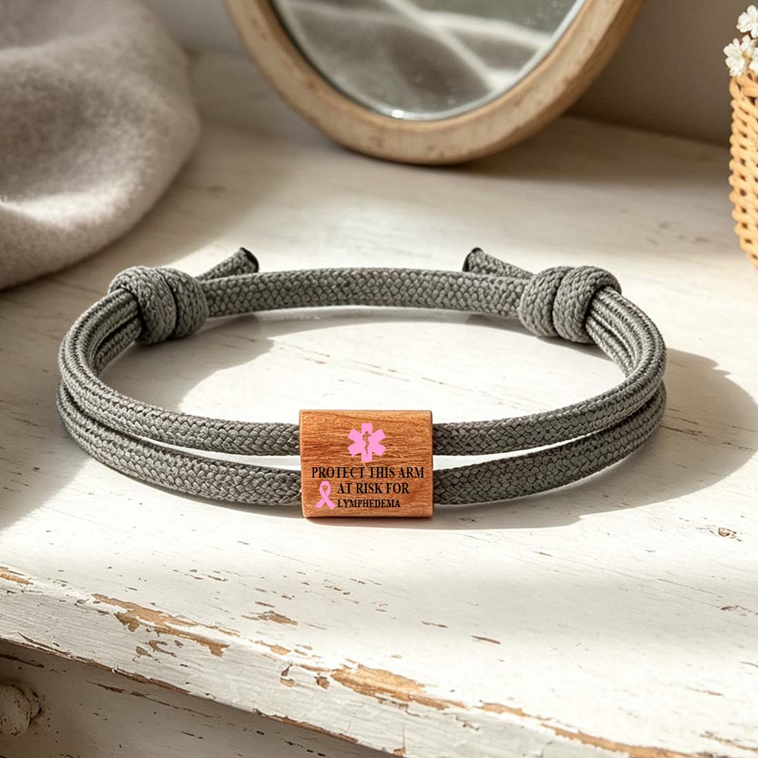 Personalized Star of Life Medical Alert ID Bracelet Emergency Nylon Rope Care Gift for Breast Cancer Woman