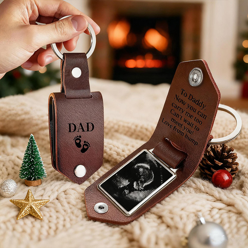 Personalized Ultrasound Leather Keychain Custom Ultrasound Keychain Bump Keyring Dad Birthday Gift from Bump Dad to Be Gift for Husband