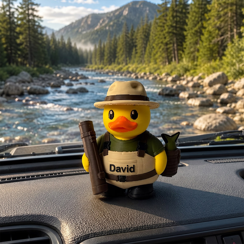 Personalized Fly Fishing Duck Decor Cabin Gift Fisherman Desk Ornament Tackle Box Shelf Accessory Dashboard Figurine Angler Gift Idea for Dad