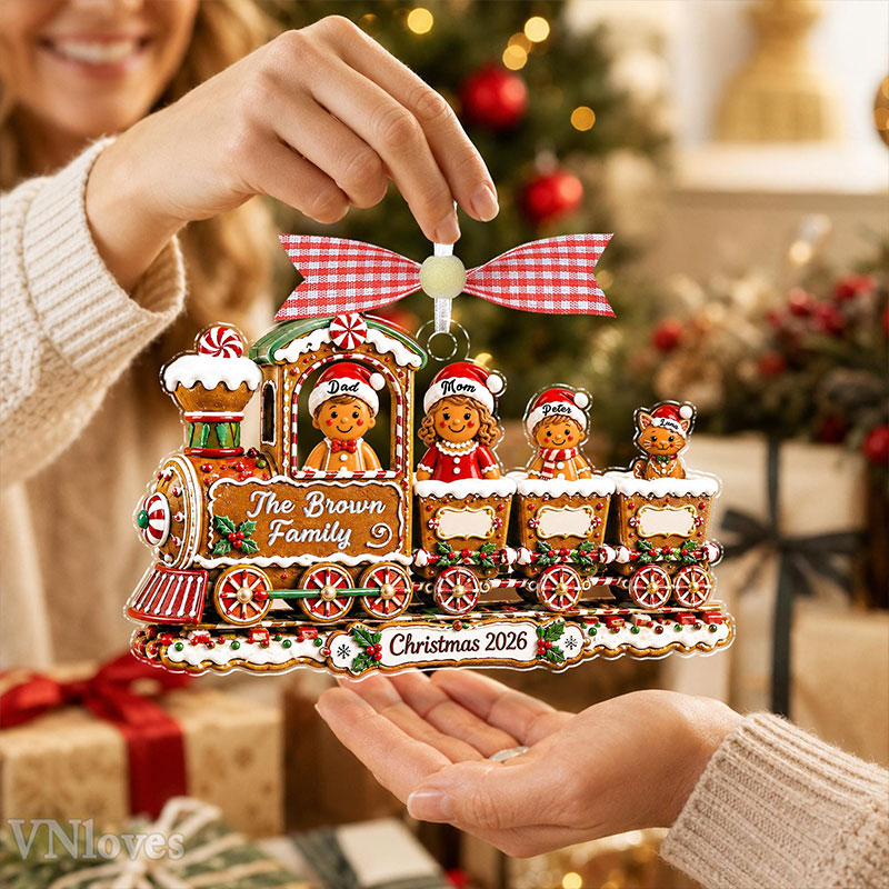 Personalized Gingerbread Family Christmas Ornament Custom Train Cookie Ornament 2026 Family Christmas Gift Holiday Keepsake Christmas Tree Decor