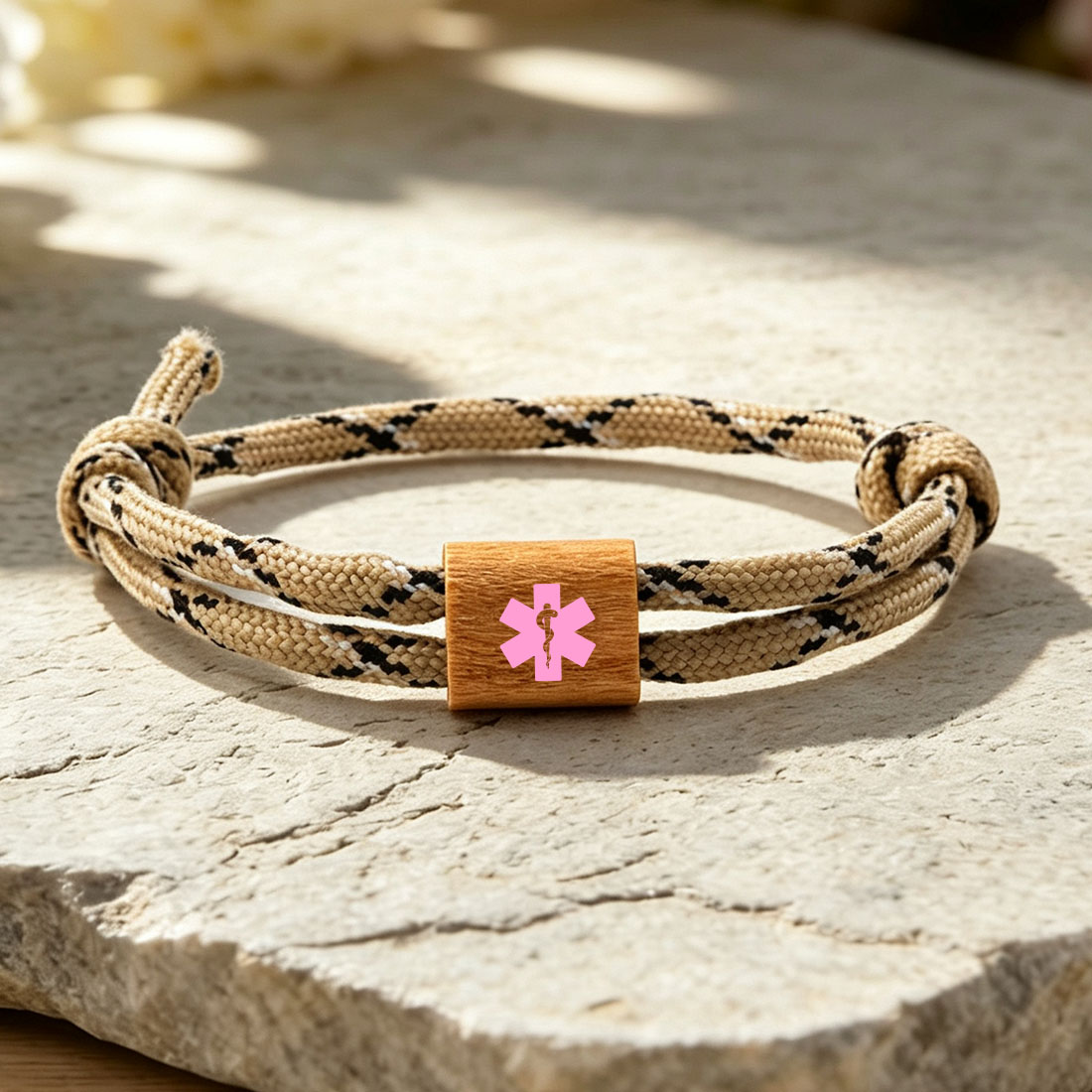 Personalized Star of Life Medical Alert ID Bracelet Emergency Nylon Rope Care Gift for Breast Cancer Woman