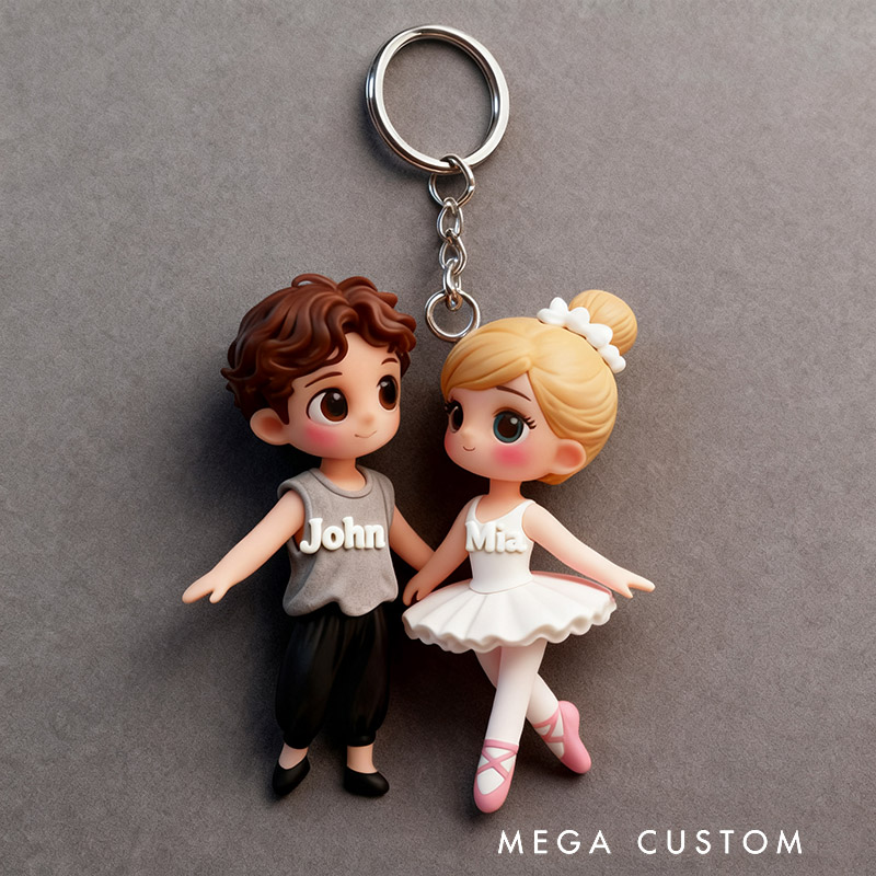 Personalized Ballet and Modern Dance Couple Acrylic Keychains with Your Name Hair Color and Skin Tone Unique Gift for Dancer on Valentine's Day Birthday Christmas Anniversary