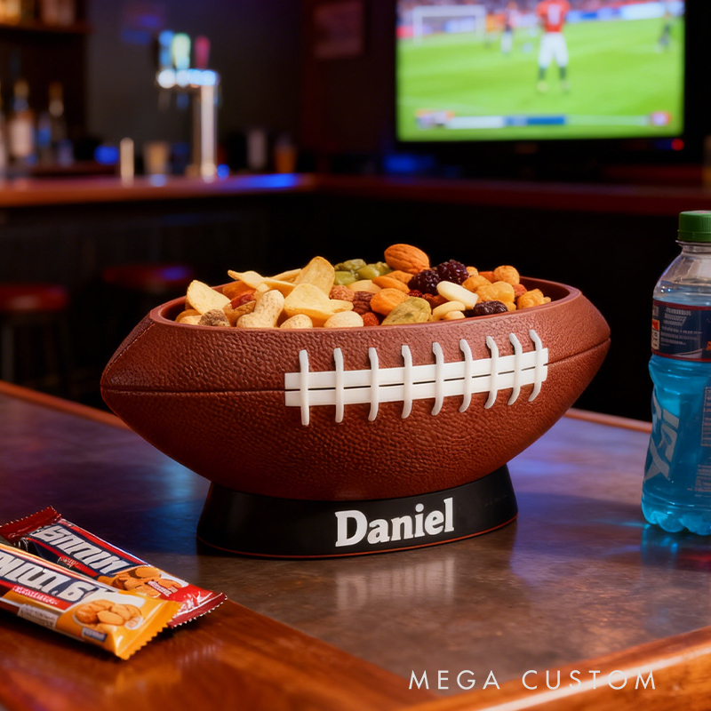 Personalized Football Snack Bowl - Custom Name Football Shaped Snack Holder for Game Day, Tailgating & Sports Fans