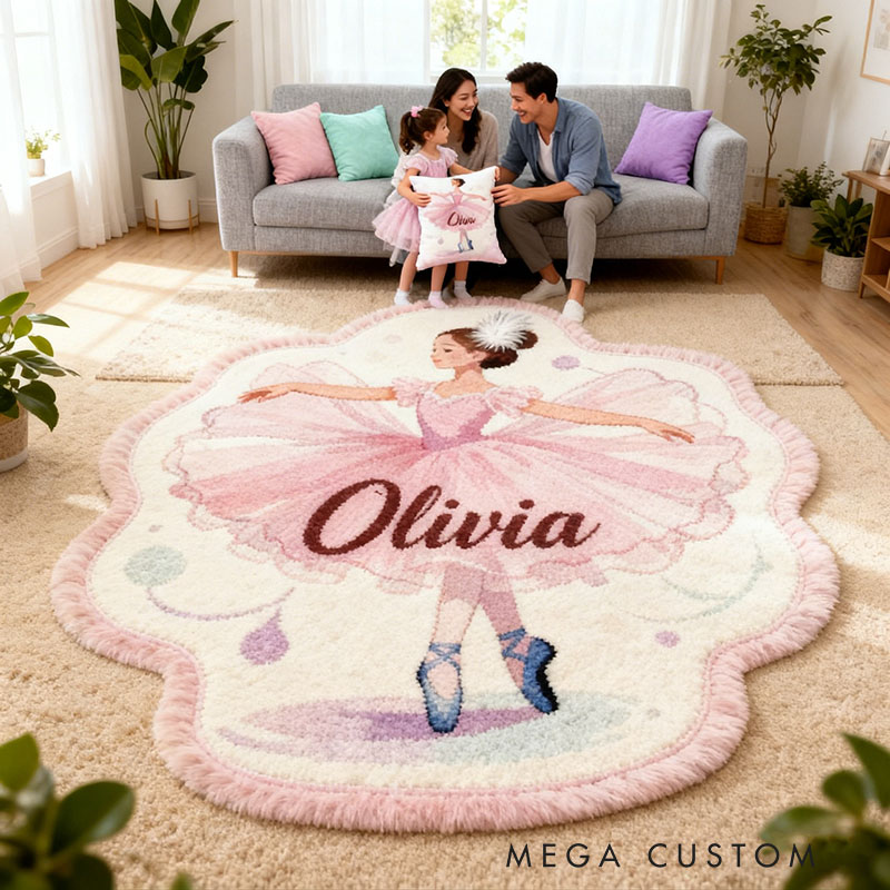 Personalized Ballet Dancers Carpet with Your Name for Ballet Lovers Unique Decorative Carpet for Girls' Room and Dance Studio