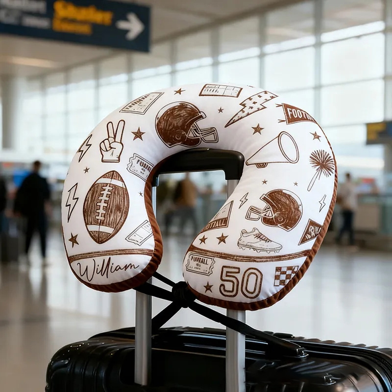 Personalized Football-Themed U-Shaped Pillow with Custom Name and Stylish Design Sale-megacustom