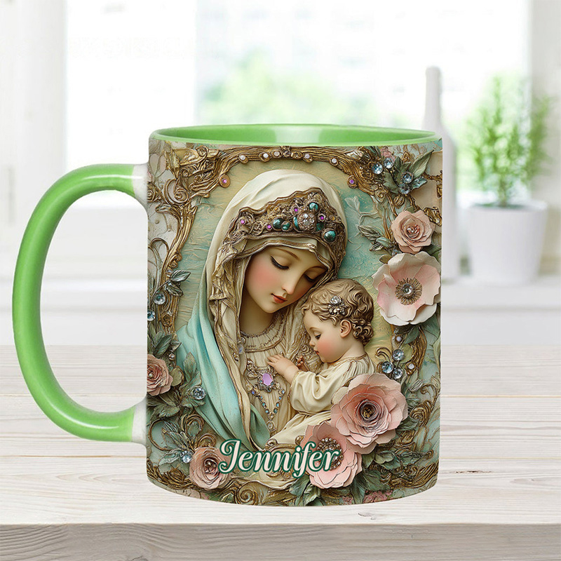 Personalized Virgin Mary Baby Jesus Ceramic Mug with Name Religious Inspirational Gift Catholic Gift for Women Sale-megacustom